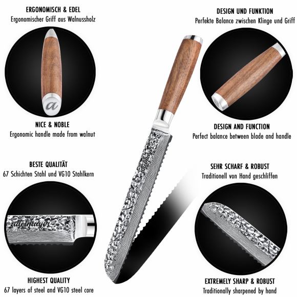 Damast Brotmesser - Bread Knife 20,5cm